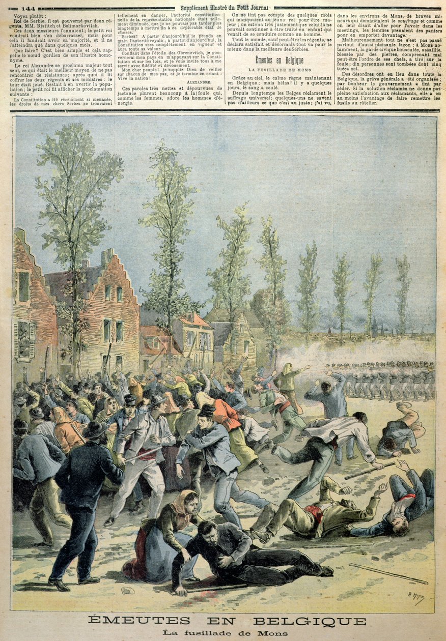 The Riots in Mons, illusztráció a Le Petit Journalból, 1893. május alkotó: French School