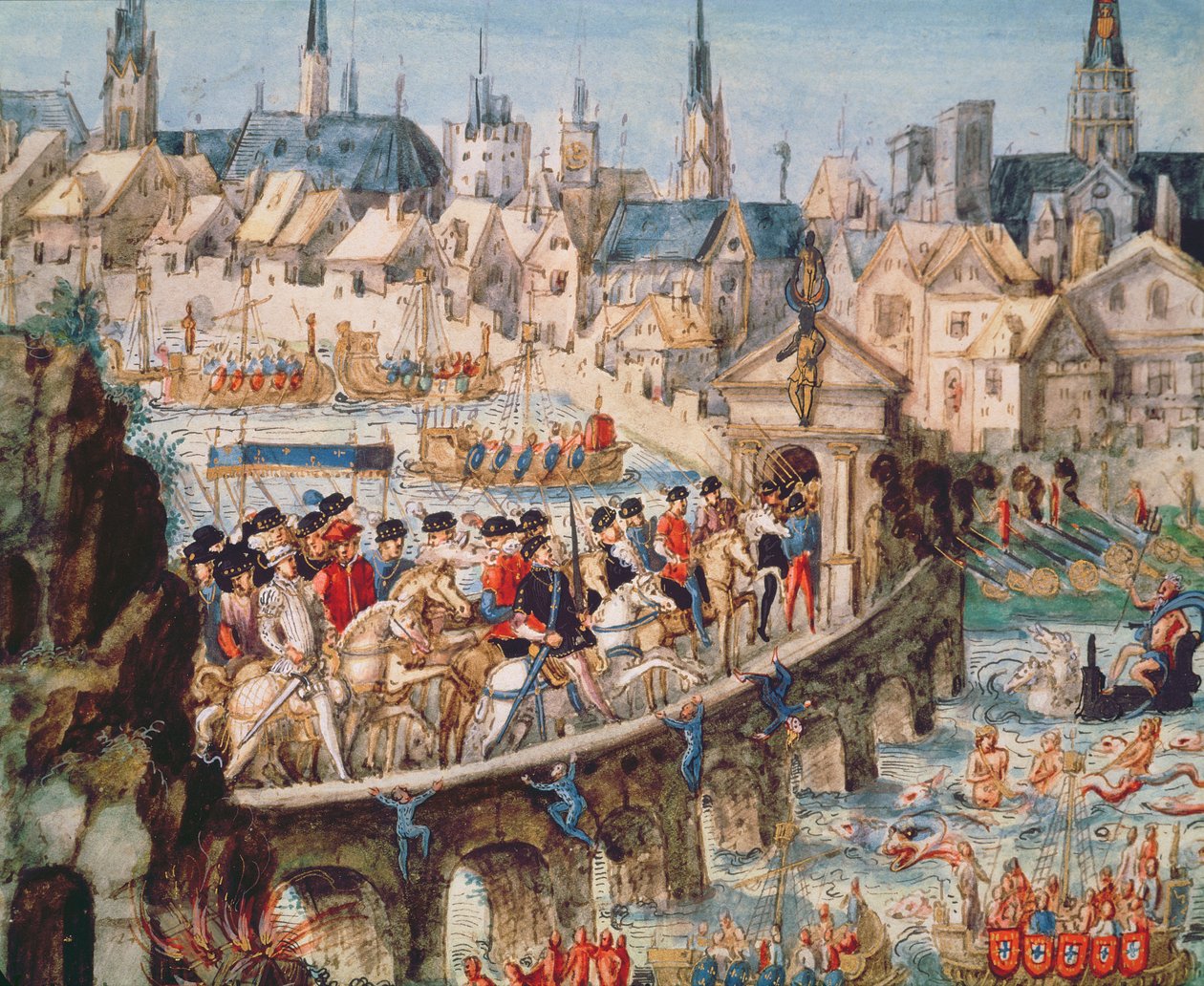 Henri II (1519-59) királyi belépési fesztiválja Rouenben, 1550. október 1. (toll, tinta és WC papíron) alkotó: French School