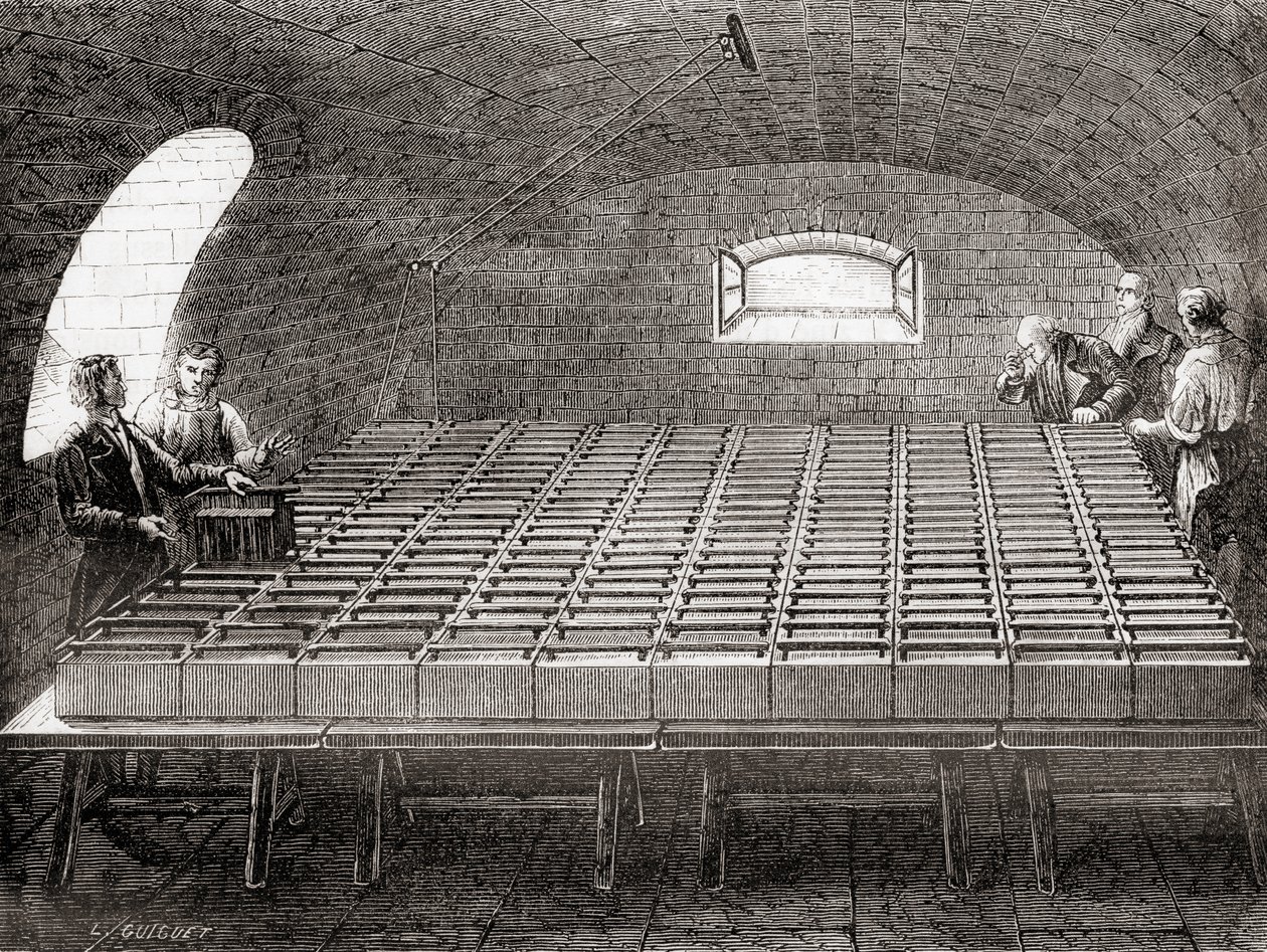 A Királyi Intézet elektromos akkumulátora, a Les Merveilles de la Science, pub.1870. alkotó: French School