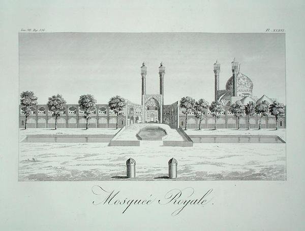 Az iszfaháni királyi mecset, a "Sir John Chardin utazásai perzsában" című művéből, L. Langles, pub. 1811-ben (metszet) alkotó: French School