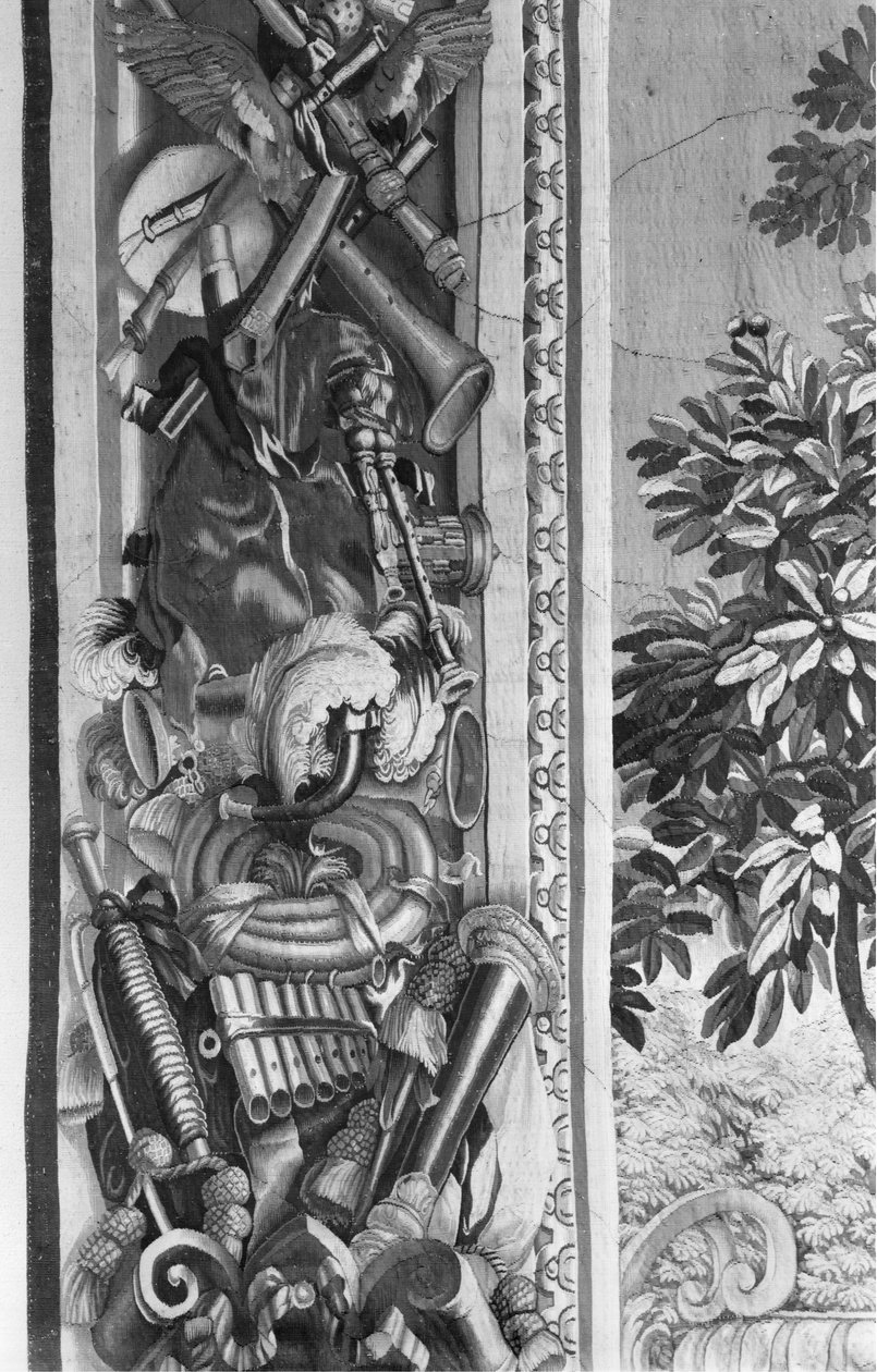 The Seasons gobelin, szegély, hangszerek, 1670 körül, Gobelins Factory (részlet) alkotó: French School