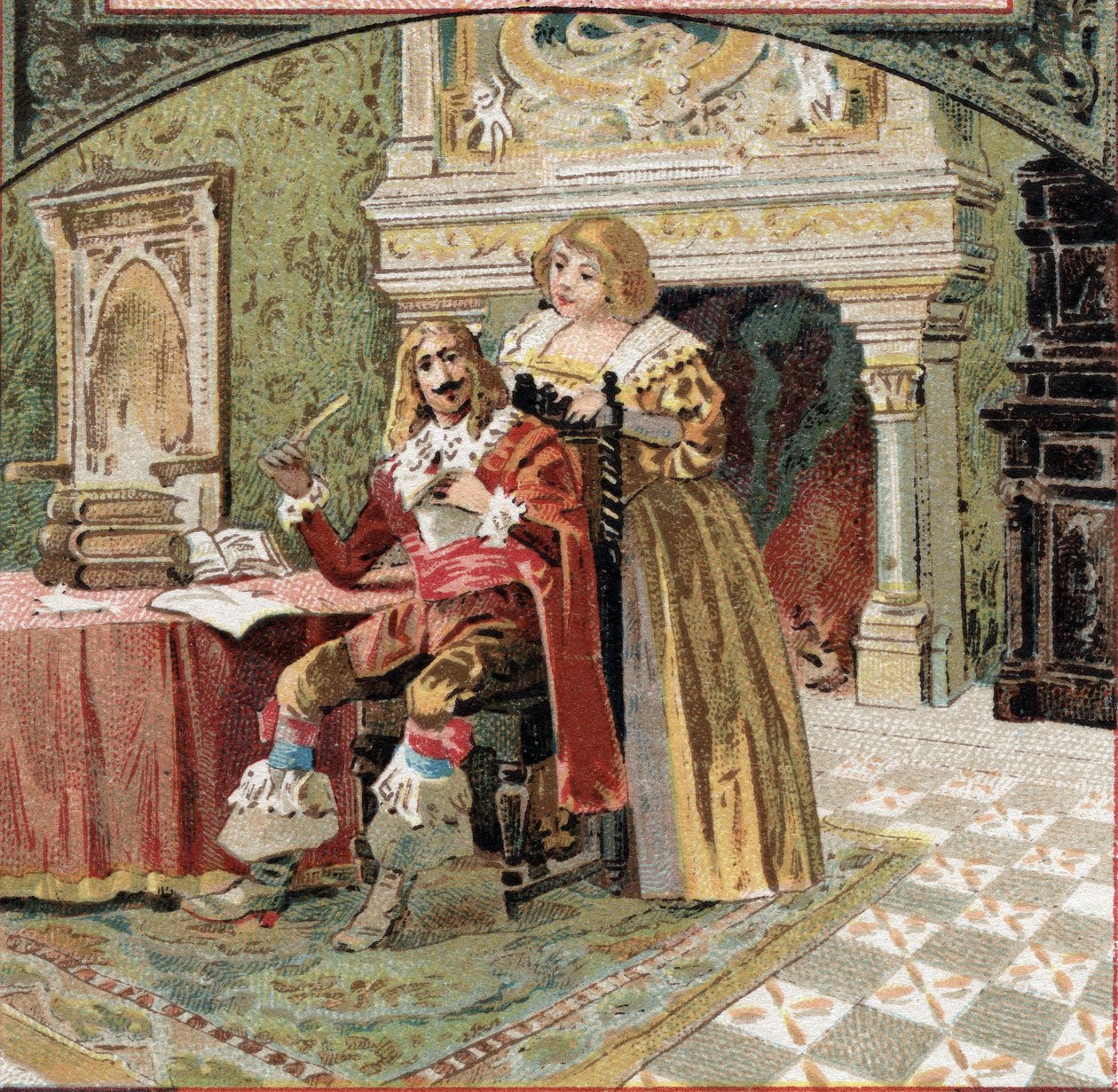 Beringhen apja és Madame du Fargis összeesküvést szőtt Richelieu ellen (Armand Jean du Plessis, Richelieu bíborosa (1585-1642), XIII. Lajos minisztere az Azay-le-Rideau (Azay le Rideau) kastélyban (Indre-et- Loire). 19. végének kromolitográfiája alkotó: French School