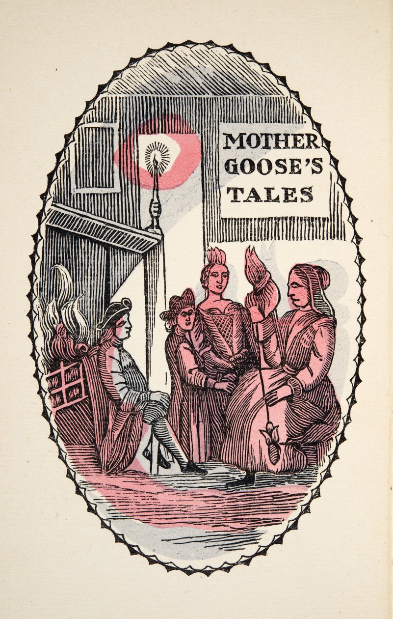 A Csipkerózsika az erdőben, Mother Goose által elmondott történetekből vagy múlt idők meséiből, Erkölcsökkel, M Perrault, pub. 1925 (kézzel színezett fatömbnyomat) alkotó: French School