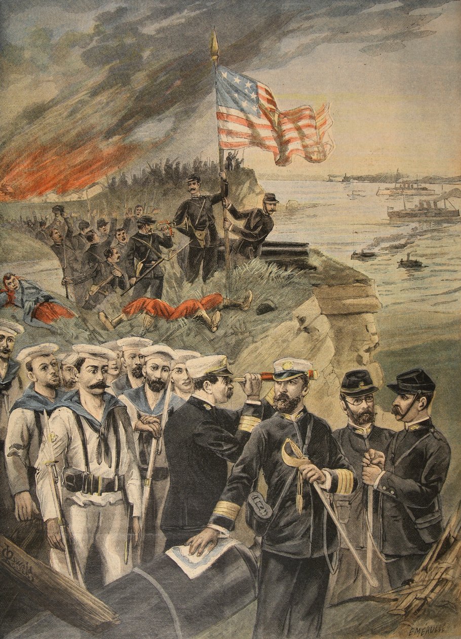 A spanyol-amerikai háború: partraszállás Guantánamónál, illusztráció a Le Petit Journal: Supplement illustre, 1898 alkotó: French School