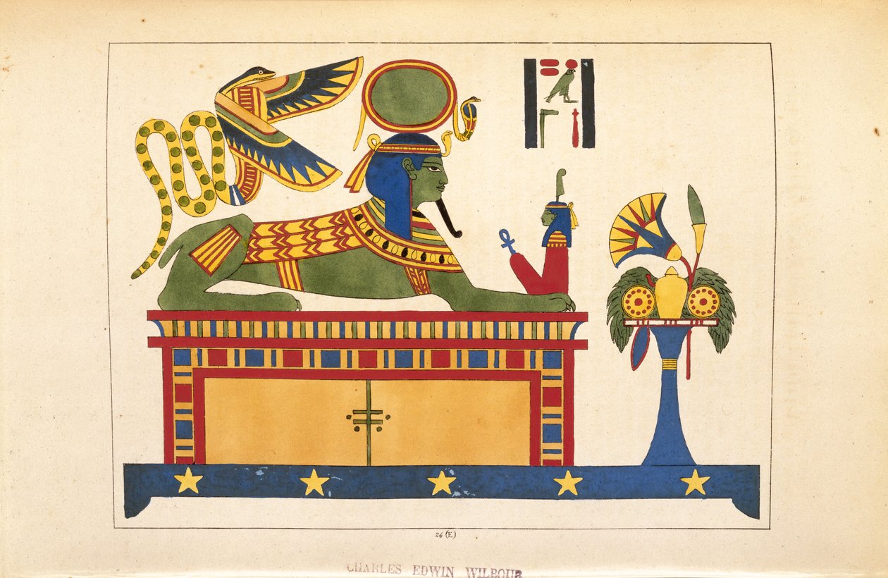 A Szfinx, illusztráció az egyiptomi panteonból: Jean-Francois Champollion mitológiai szereplőinek gyűjteménye az ókori Egyiptomból, megjelent 1986 körül alkotó: French School