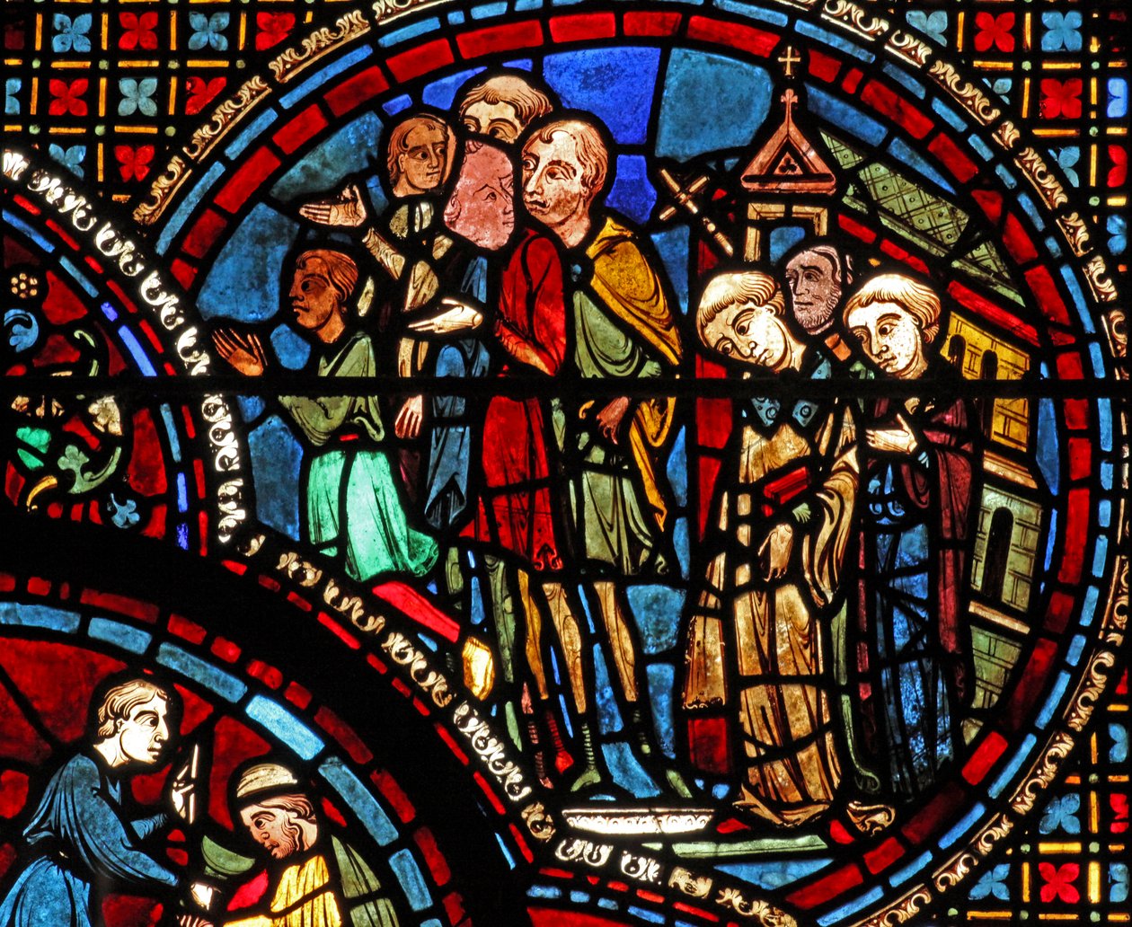 St Lubin ablaka: körmenet elhagyja a templomot (w45) alkotó: French School