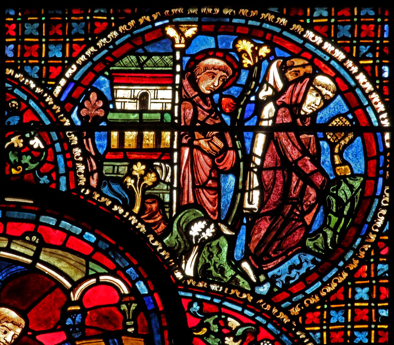 St Lubin ablaka: kimegy a templomból két szerzetessel (w45) alkotó: French School