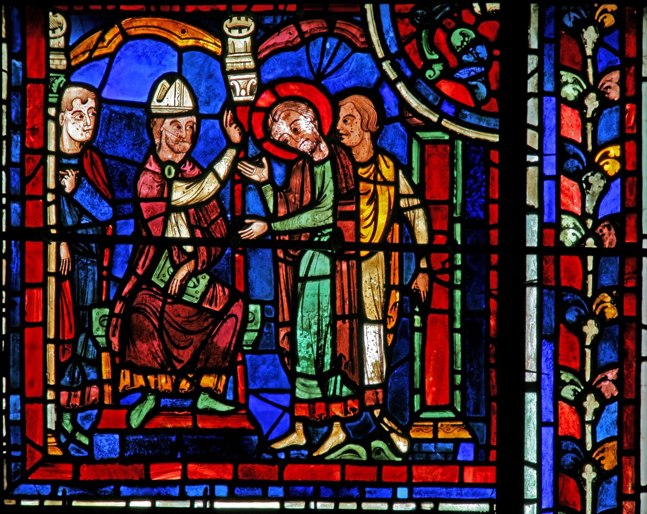 Szent Márton ablaka: a szent áldást kap Szent Hilariától (w20) alkotó: French School