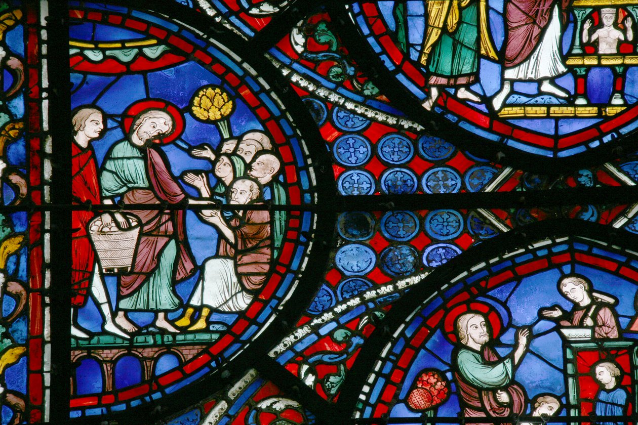 A Szent Tamás ablak: kenyeret oszt a szegényeknek (w23) alkotó: French School