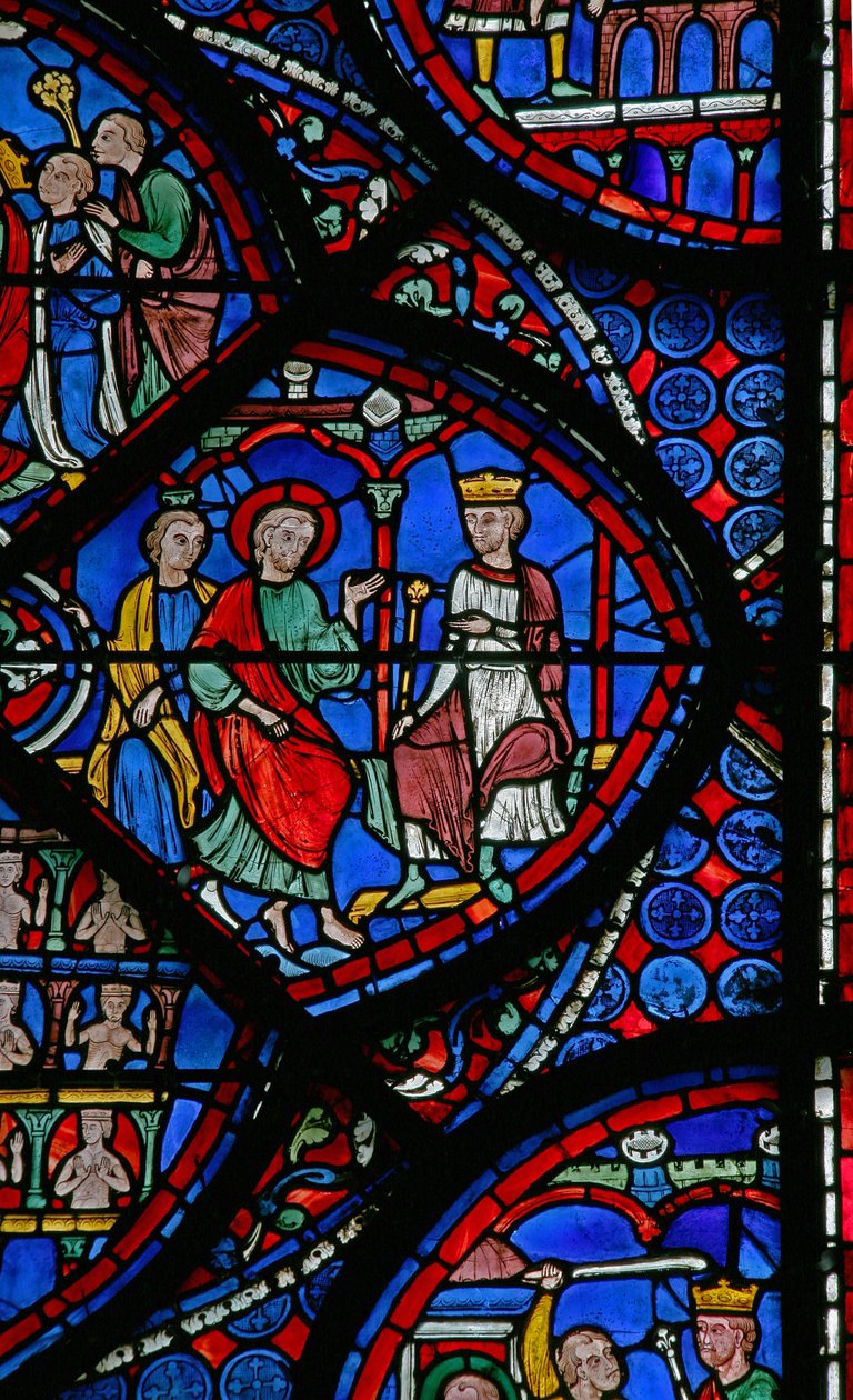 A Szent Tamás-ablak: a feltámadott Gad megvédi Tamást (w23) alkotó: French School