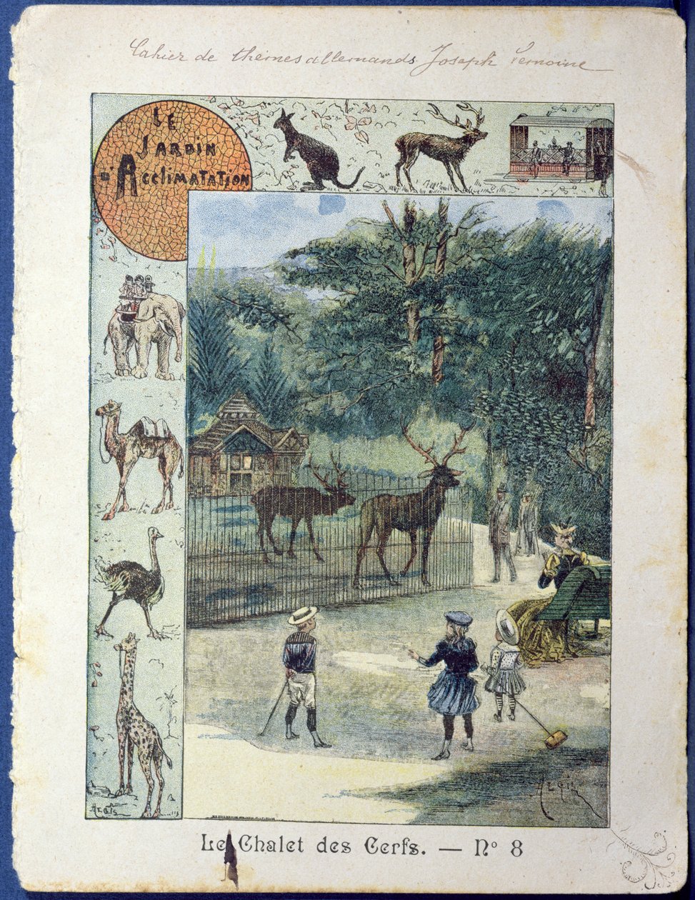 The Stag House at the Jardin dAcclimatation, Paris, 1900 körül (színes metszet) alkotó: French School