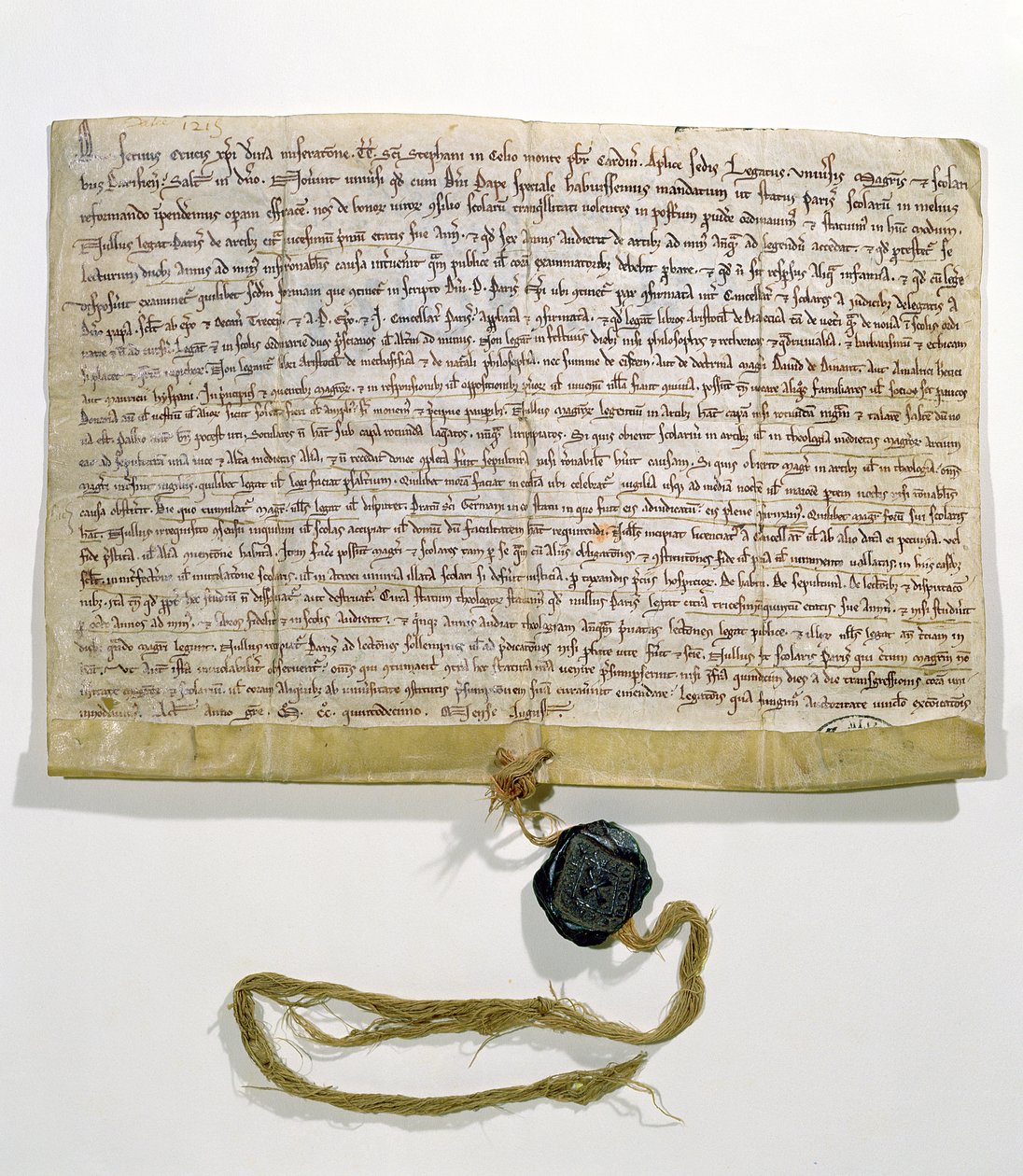 A Párizsi Egyetem alapszabálya, amelyet Robert de Courson bíboros, pápai legátus állított elő és adott ki 1215 augusztusában (perselya és viasz) alkotó: French School