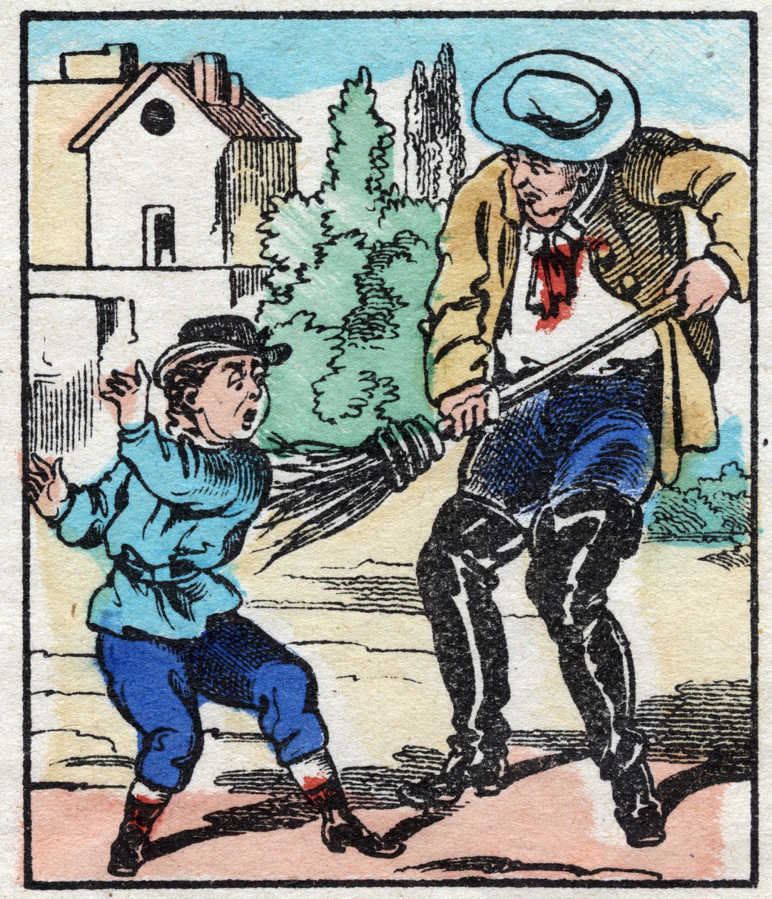 A Seprőgép. Metszet a „La chanson des metier”-ben. Epinális képalkotás, 19. század vége. Magángyűjtemény alkotó: French School