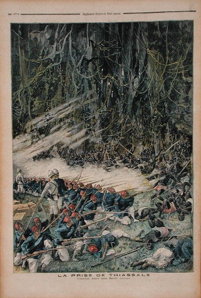 Thiassale elfoglalása, csata a Szűz Esőerdőben, illusztráció a Le Petit Journalból, 1893. augusztus 26. alkotó: French School