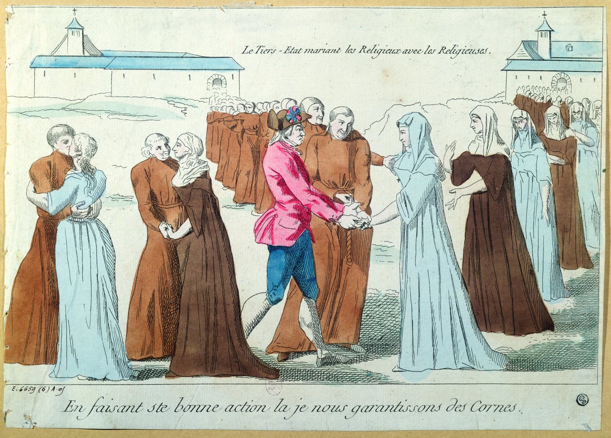 A szerzeteseket apácákkal házasodó harmadik birtok, 1792 körül alkotó: French School