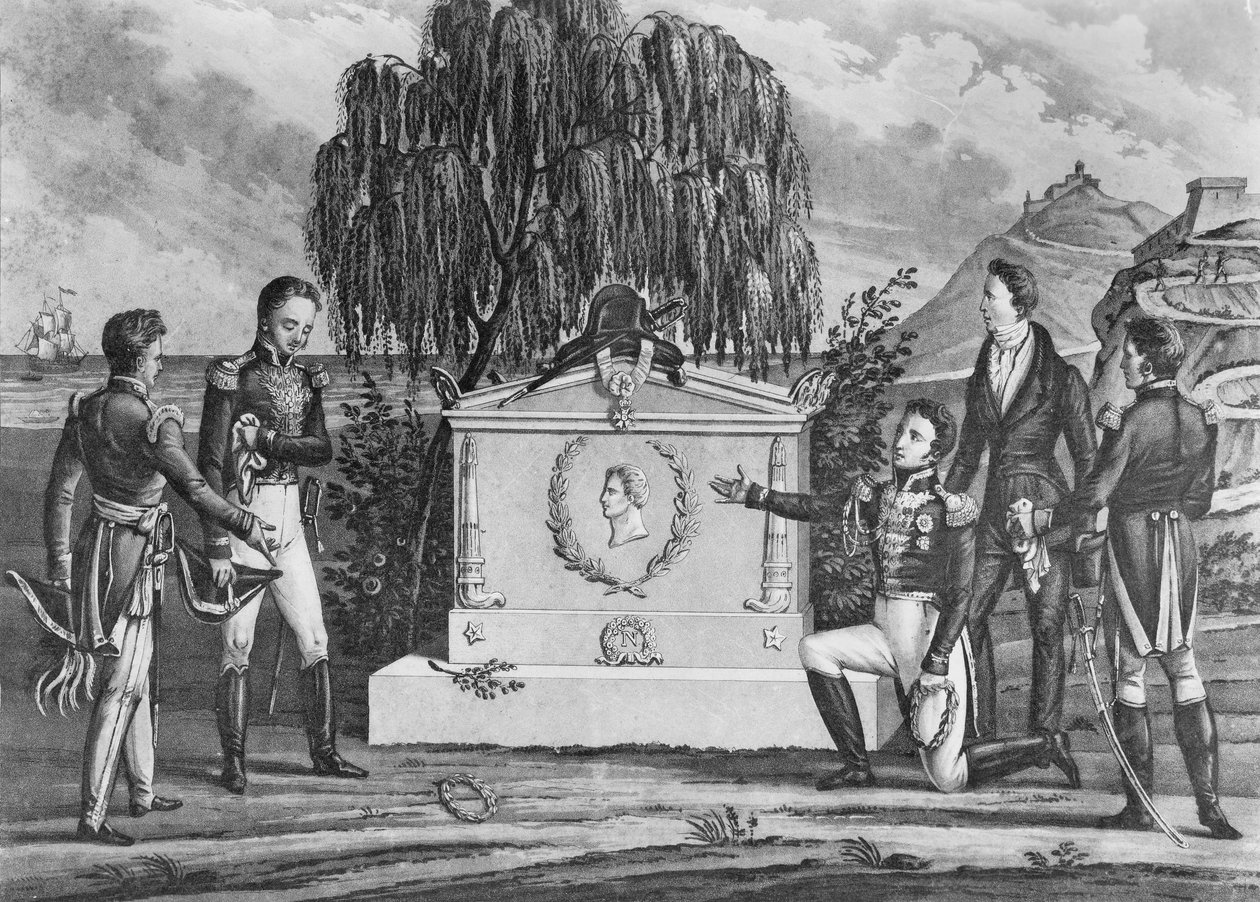 Napóleon Bonaparte (1769-1821) sírja a Szent Ilonán, 1821 (litho) (bw fotó) alkotó: French School