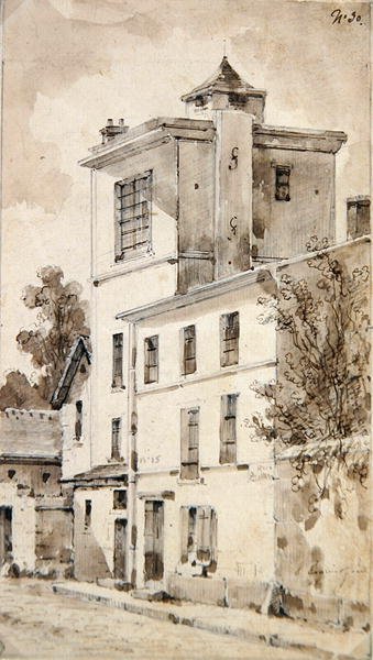 A torony, ahol Louis-Jacques Daguerre felfedezte (akvarell papíron) alkotó: French School