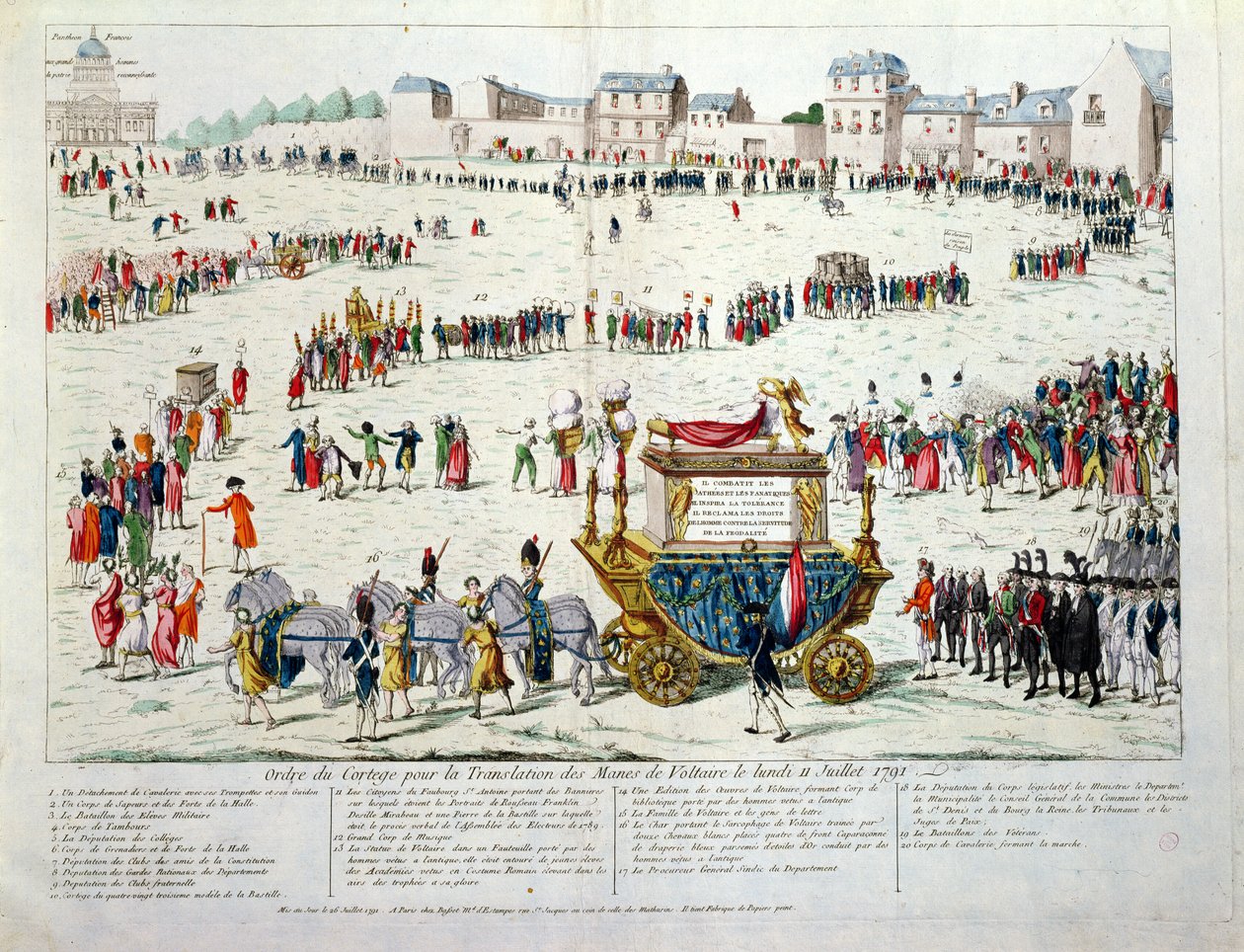 Voltaire halandó maradványainak fordítása (1694-1778) a párizsi Pantheonba 1791. július 10-én (wc papíron) alkotó: French School