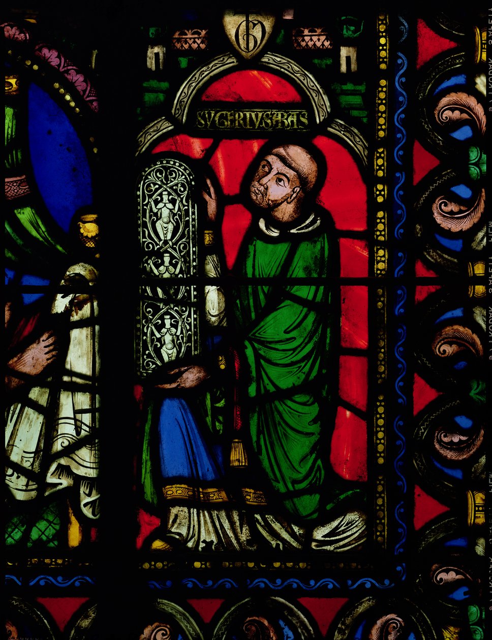 A Jesse fája ablak, Suger apátot (1081-1151 körül) ábrázoló részlet, amely ablakot ad alkotó: French School