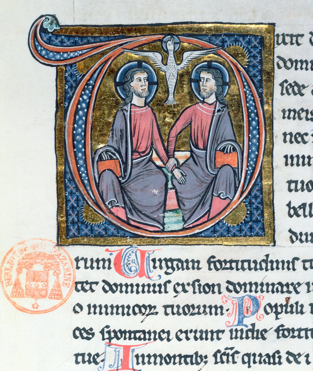 A Szentháromság, latin nyelvű Biblia kezdőbetűivel alkotó: French School