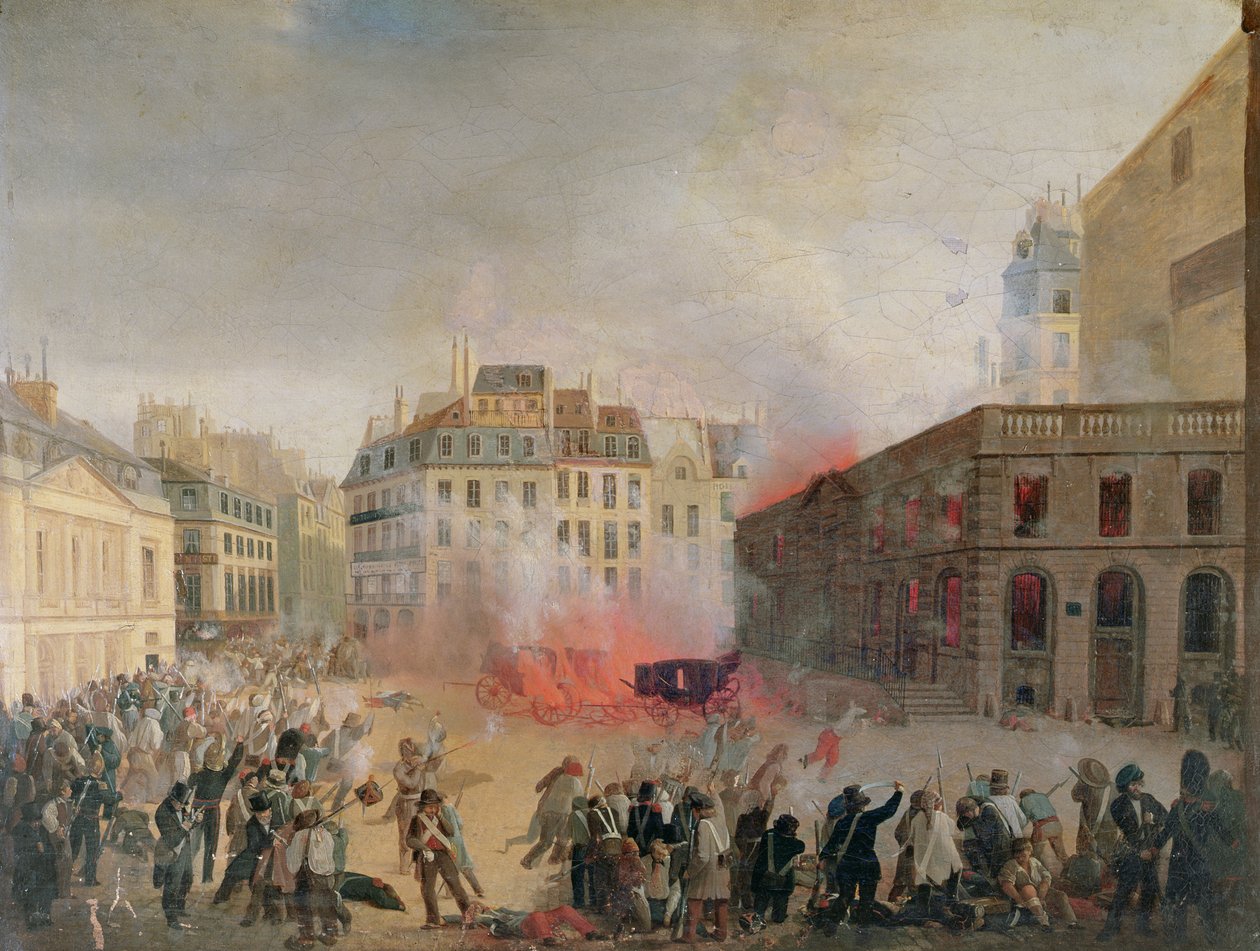 A víztorony lángokban áll, Place du Palais Royal, 1848. február 24 alkotó: French School