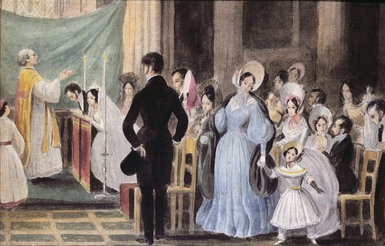 Az esküvői szertartás, 1830 körül (wc papíron) alkotó: French School