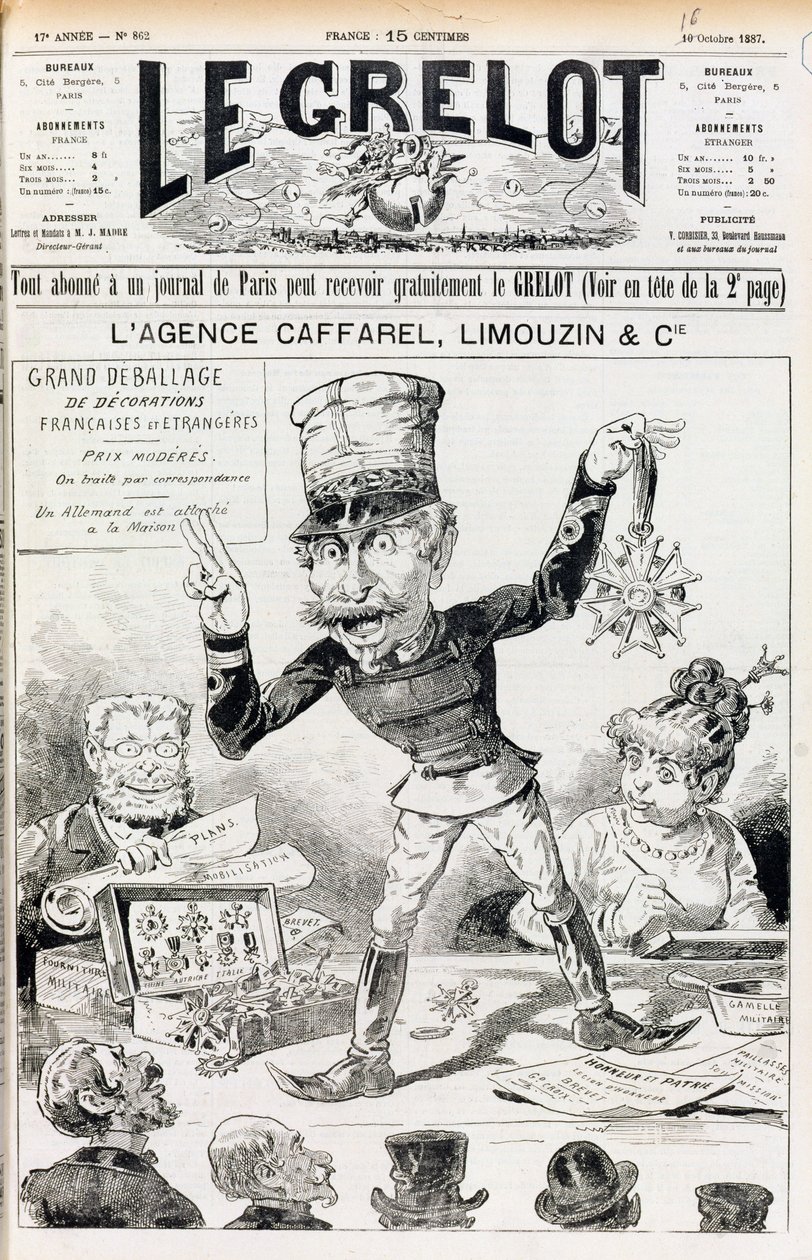 A Wilson-ügy, a Le Grelot címlapja, 1887. október 16 alkotó: French School