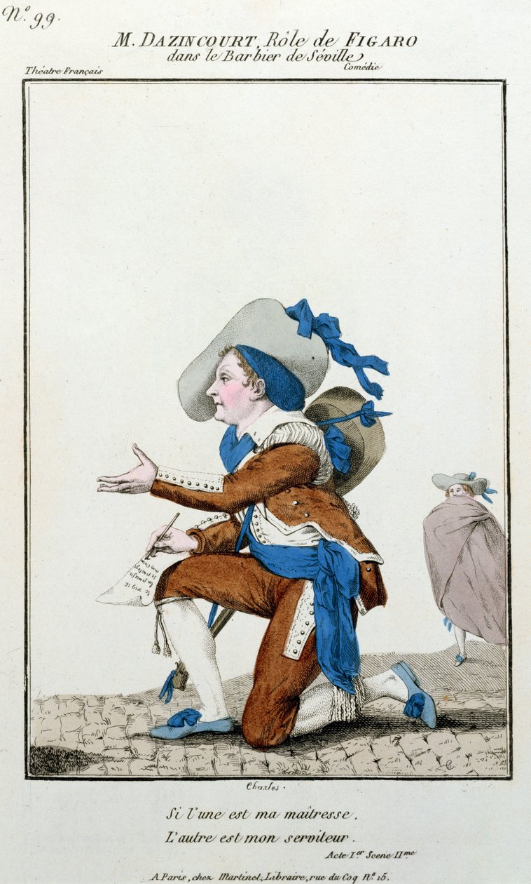 Dazincourt színész a Theater Francaisban Figaro szerepében Pierre Augustin Caron de Beaumarchais (1732-1799) A sevillai borbély című filmjében alkotó: French School