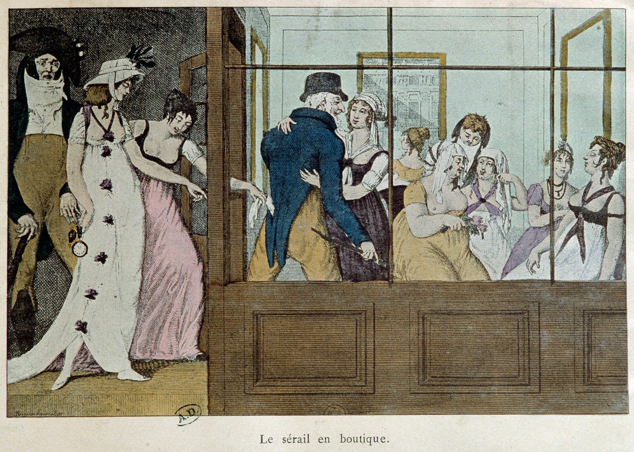 A találkozóhely: a szeráj az üzletben Egy bordélyház a párizsi Palais Royalban. A 18. század eleji párizsi litográfia, díszítőművészet alkotó: French School