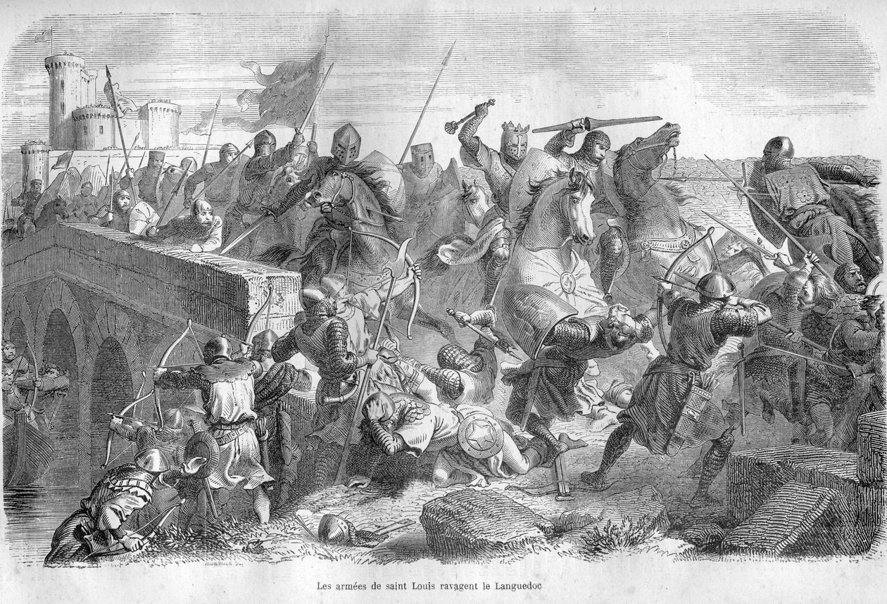 Saint Louis seregei holló Languedocot a 13. században - - Vésett Maurice Lachatre „A pápák története” c. alkotó: French School