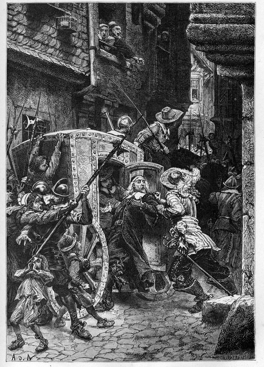 Pierre Broussel (1575-1654) letartóztatása 1648-ban, Osztrák Anna (1601-1666) parancsára, kiváltva a nép felfordulását (barikádok napjai) és a Fronde - Pierre de Brousel tanácsos letartóztatása A párizsi parlament, az Atyának nevezett alkotó: French School