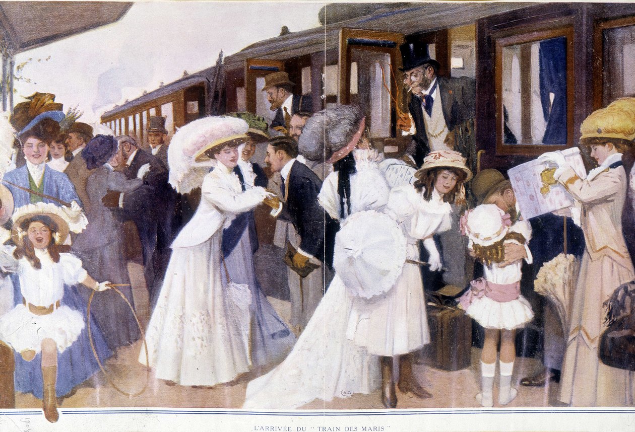 A „” Férjvonat érkezése”, deb.20. század. alkotó: French School