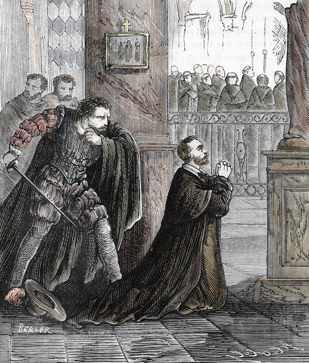 Pedro de Arbues (1441-1485) inkvizítor meggyilkolása 1485. 09. 17-én a spanyolországi Zaragoza katedrálisában (A spanyol inkvizíció tisztviselője, Pedro de Arbues meggyilkolta a zaragozai La Seo katedrálisban egy állítólagos összeesküvésben 1485-ben beszél alkotó: French School