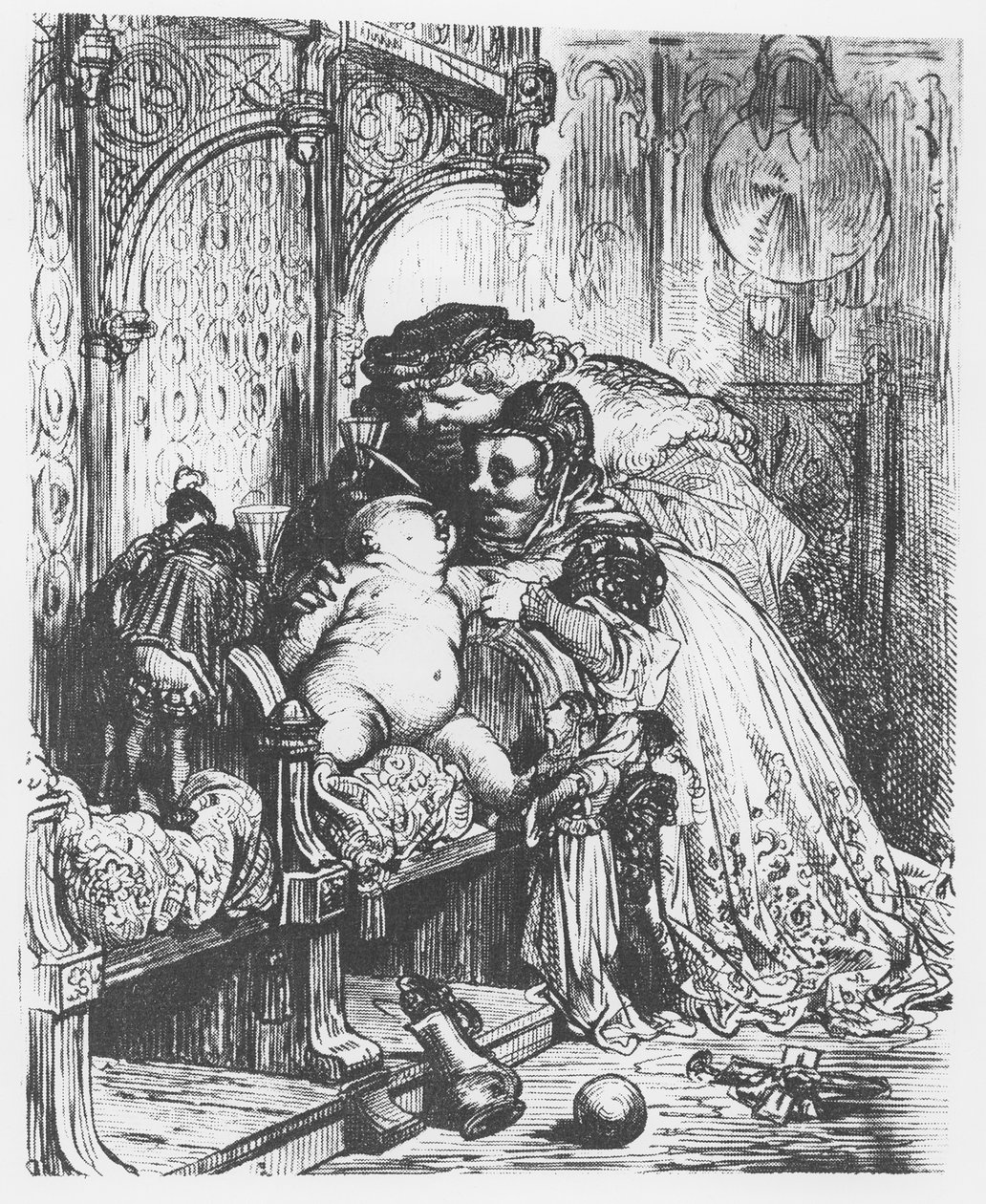 Pantagruel születése, illusztráció a „Gargantua és Pantagruel” című művéből, François Rabelais (metszet) alkotó: French School