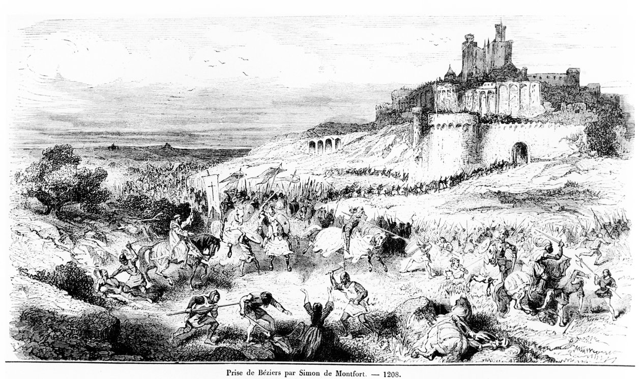 Béziers elfoglalása Simon de Montfort által 1209. július 22-én alkotó: French School