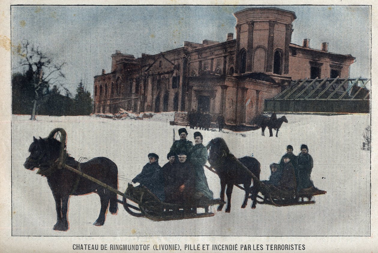 Ringmundtof kastélya, Livónia, orosz anarchista forradalmárok rablása és tüze. Oroszország alkotó: French School