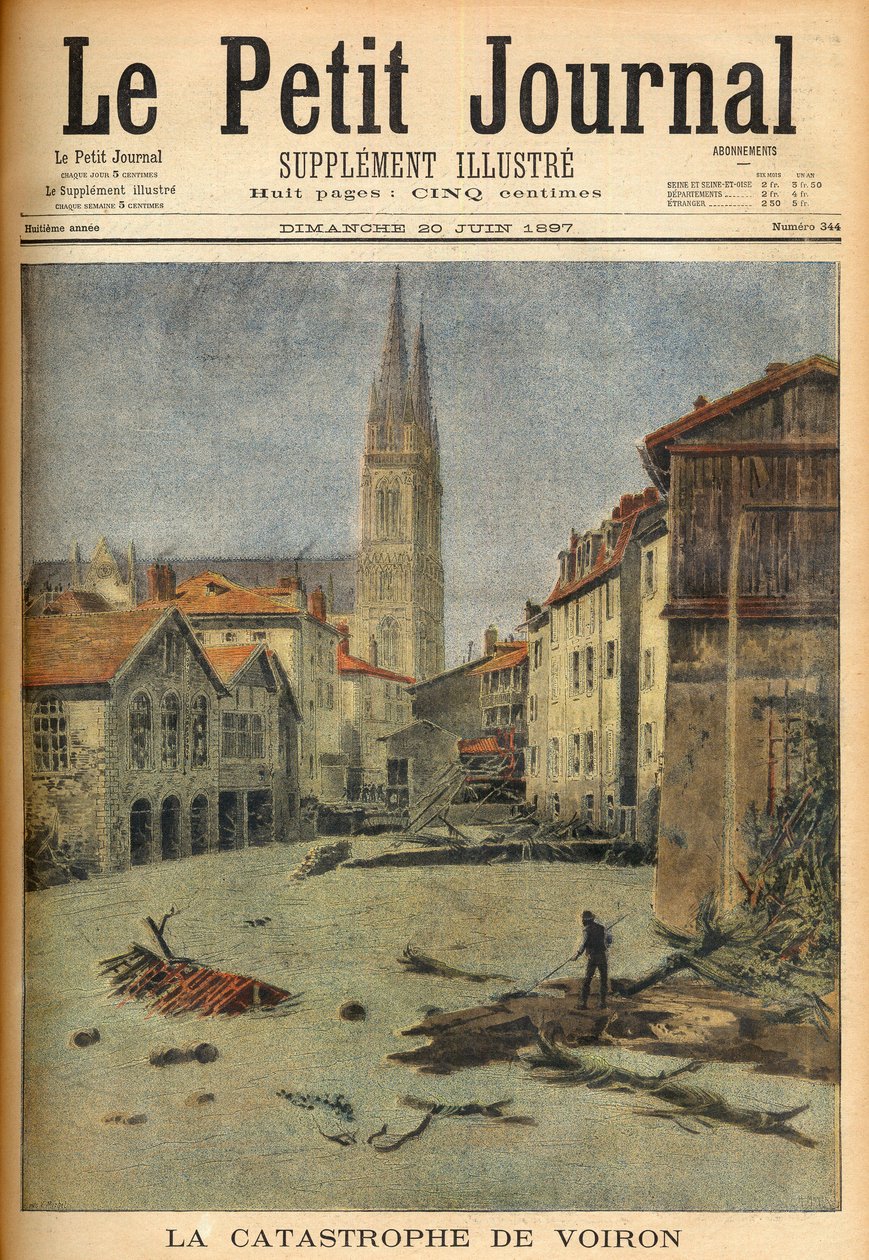Voiron (Isère) falu katasztrófája (árvíz) a „Le Petit Journal”-ban, 1897. június 20. (metszet) alkotó: French School
