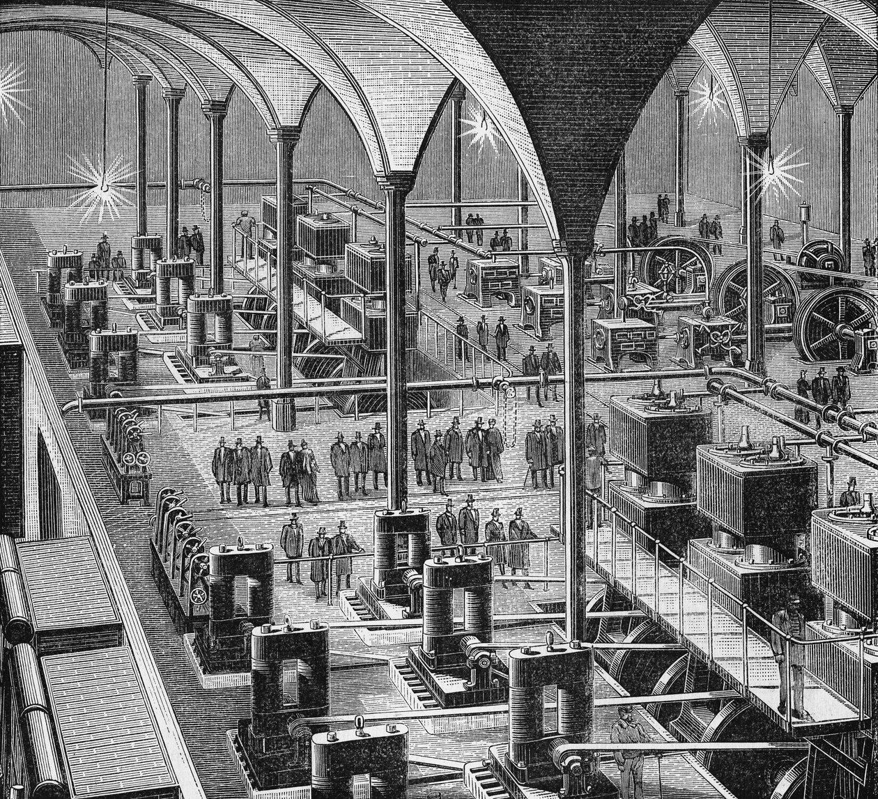 A központi villanyerőmű a Halles de Paris-ban. A „tudomány albumában”, Editions Jouvet alkotó: French School