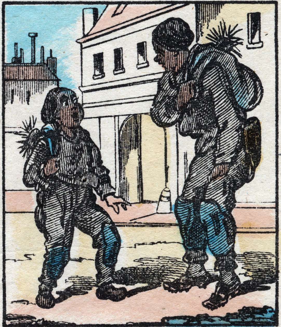 A kéményseprő. Metszet a „La chanson des metier”-ben. Epinális képalkotás, 19. század vége. Magángyűjtemény alkotó: French School