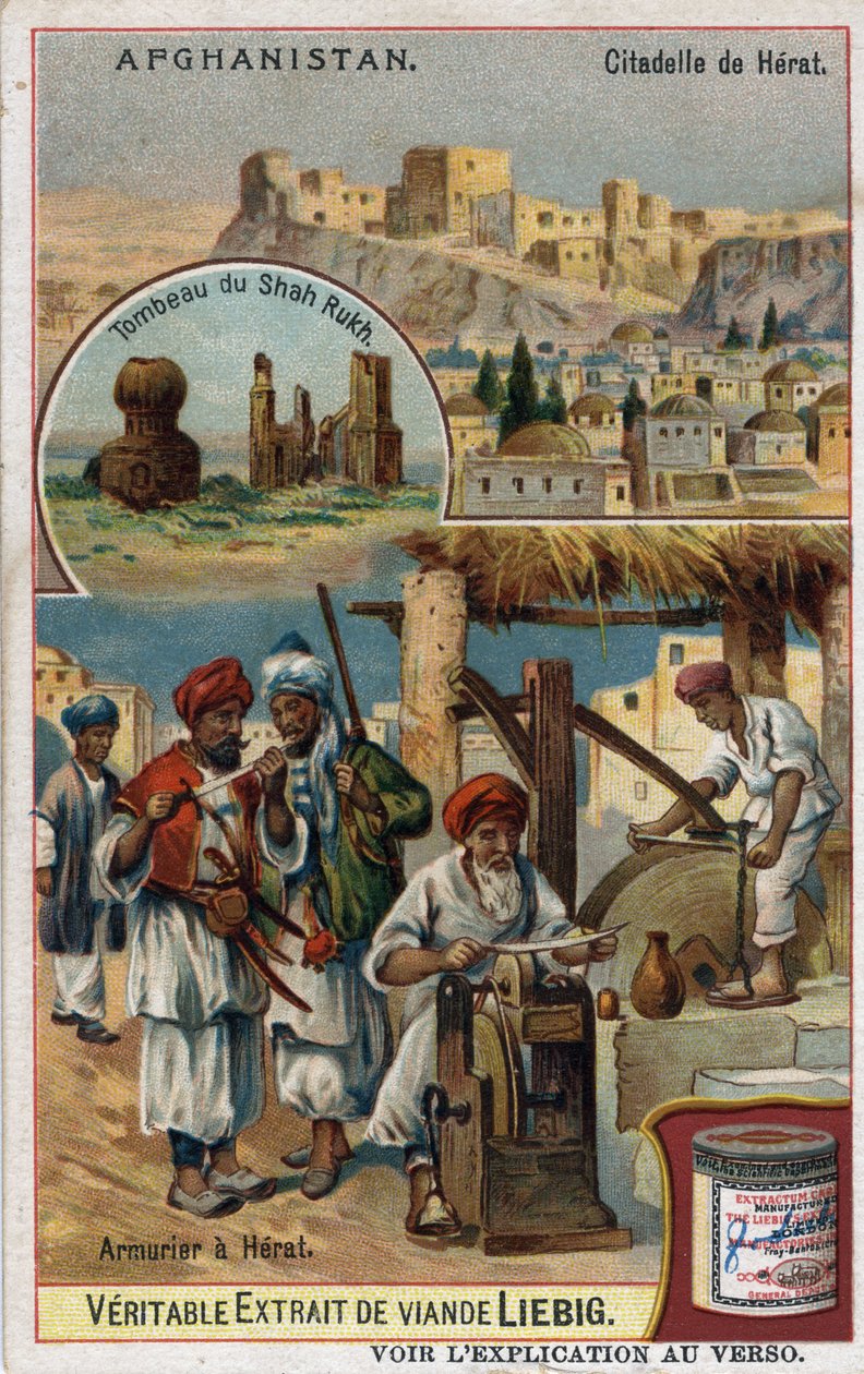 Az afganisztáni Herat városának városa és páncélosai, valamint Shah Rukh sírja. századi kromolitográfiája. alkotó: French School