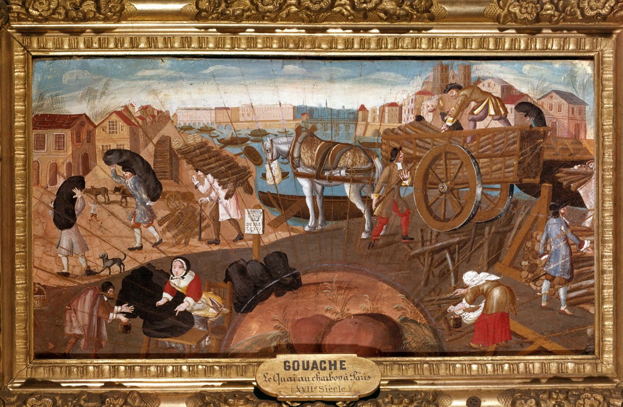 A széndokk Párizsban A szénkereskedelem színtere Párizs utcáin. Névtelen rajongó festmény a 17. századi francia iskoláról. Reims, Musee Saint Denis alkotó: French School