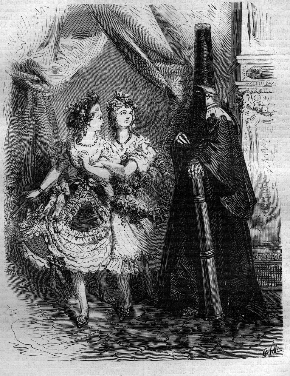 XV. Lajos francia király „háremének” lányai mondták a Bien-Aimž-t (1710-1774). Metszet a „Histoire des Papes-Rois-Queen and Empereurs a travers les centuries” című könyvébe, Maurice Lachatre alkotó: French School