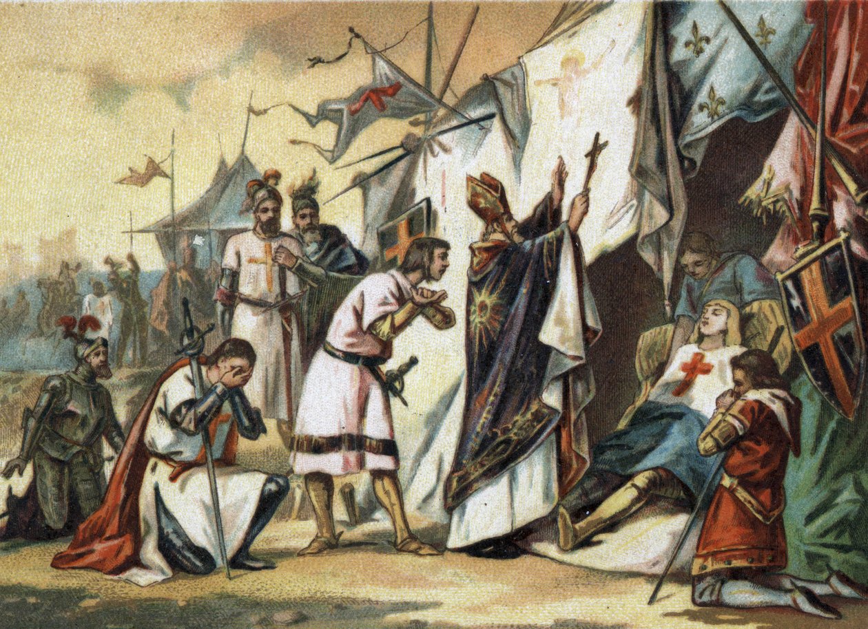 Szent Lajos (IX. Lajos) (1214/1215-1270) halála Tuniszban. A 19. század végének kromolitográfiája alkotó: French School