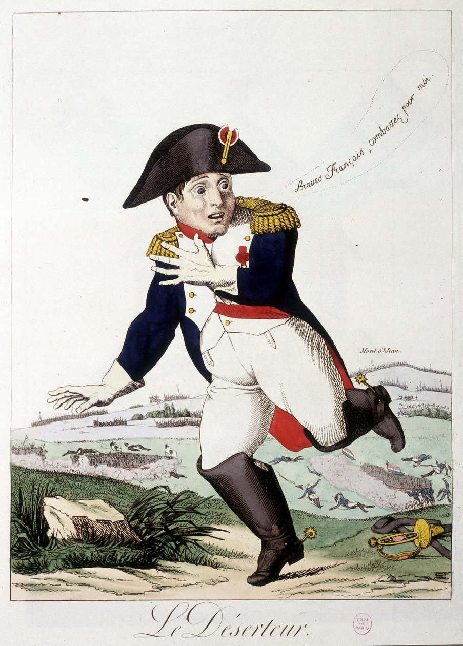 A dezertőr: braves francais, folytassátok értem"" - in: "I. Napóleon", karikatúrák, bábugyűjtemény, 1814-1815 körül. alkotó: French School