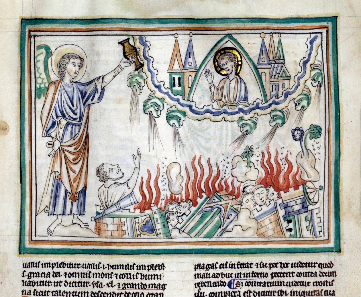 A 13. századi francia iskola által megvilágított „Cambrai apokalipsziséből” vett Babylon Miniatűr pusztulása. Ms. 422. Városi Könyvtár, Cambrai alkotó: French School