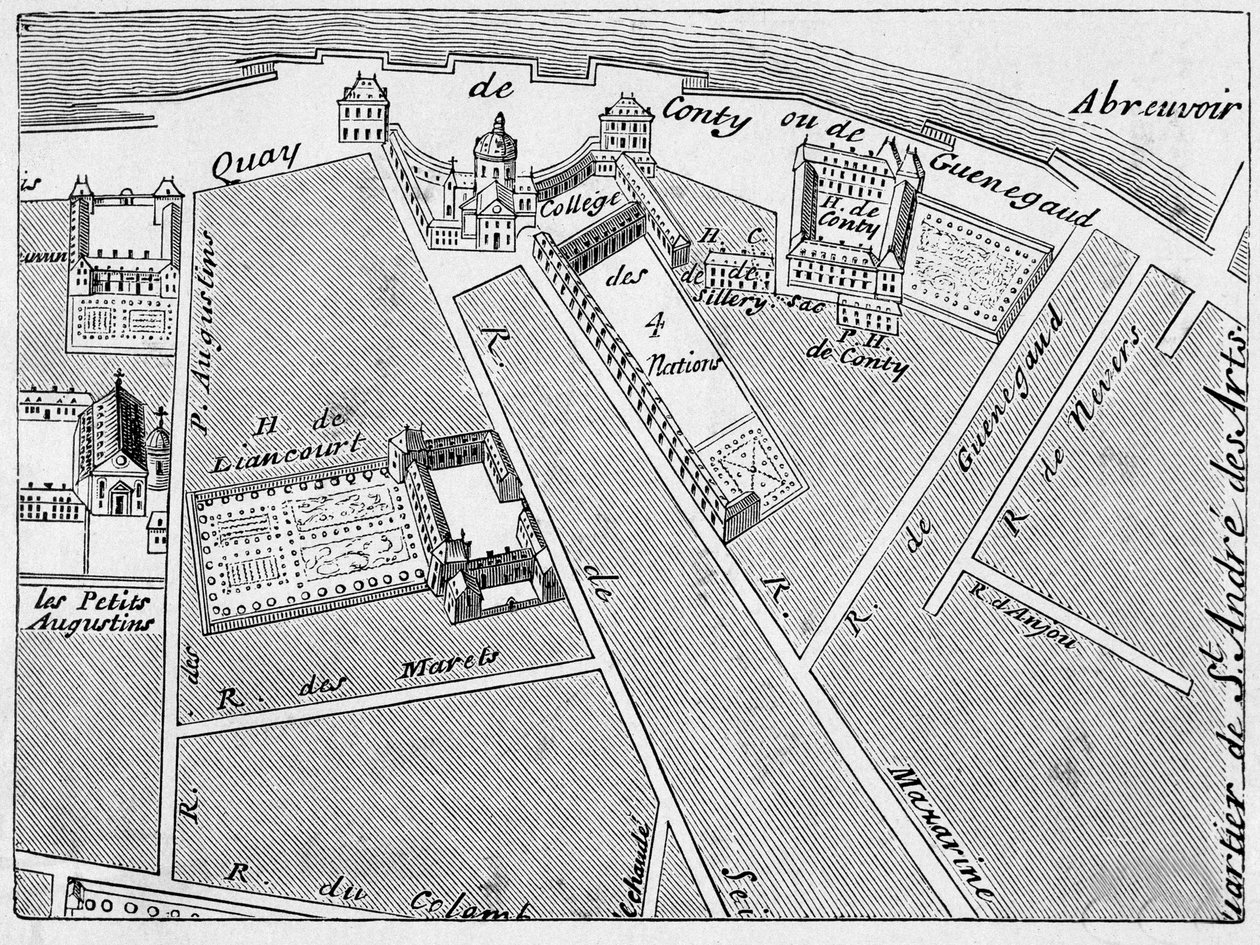 A College des Quatre Nations (Négy Nemzet) kerülete és a Conti-Fac-Simile szálloda J. de la Caille tervében alkotó: French School