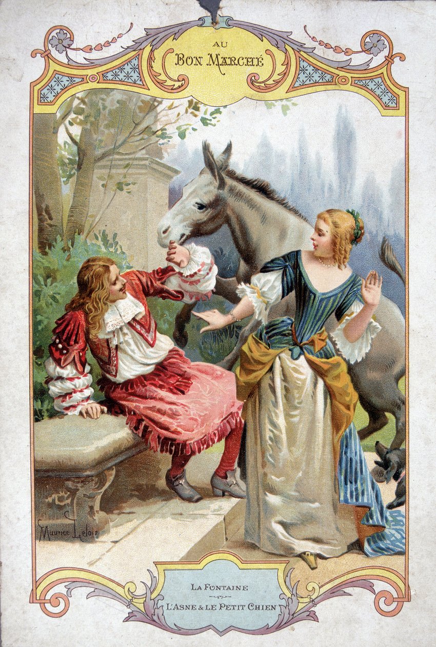 A szamár és a kiskutya (Fable de La Fontaine) - Bon Marché reklámmatrica alkotó: French School