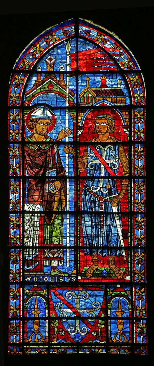 Az adományozó Jean Clement átveszi a zászlóst St Denistől; a karja lent (w116) alkotó: French School