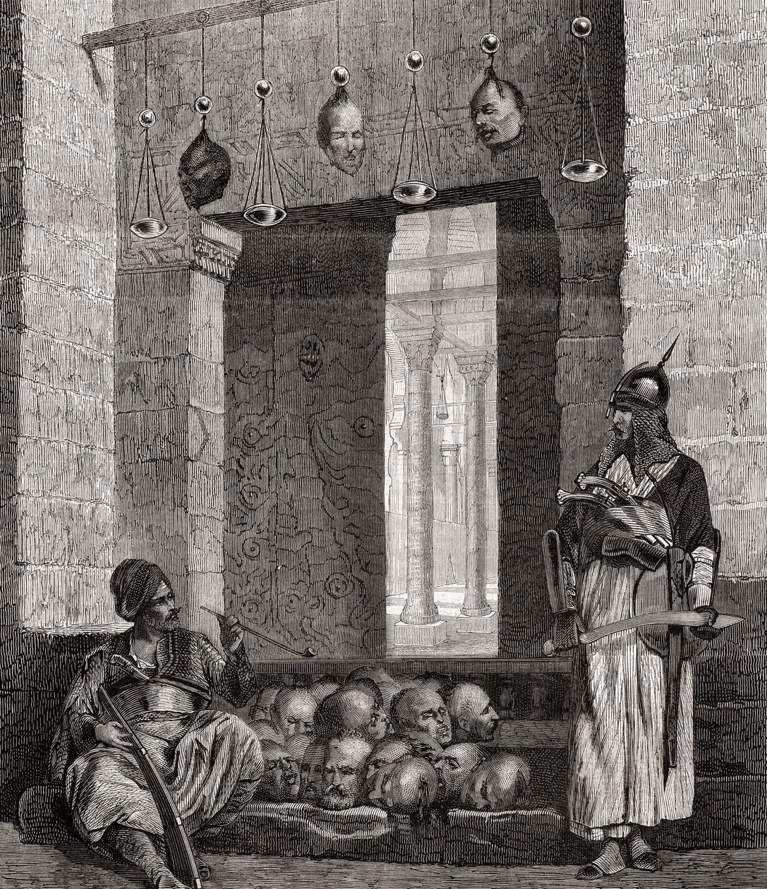Az egyiptomi kairói El Assaneyn mecset bejárata az "L"Univers Illustré-ből, 1866 alkotó: French School