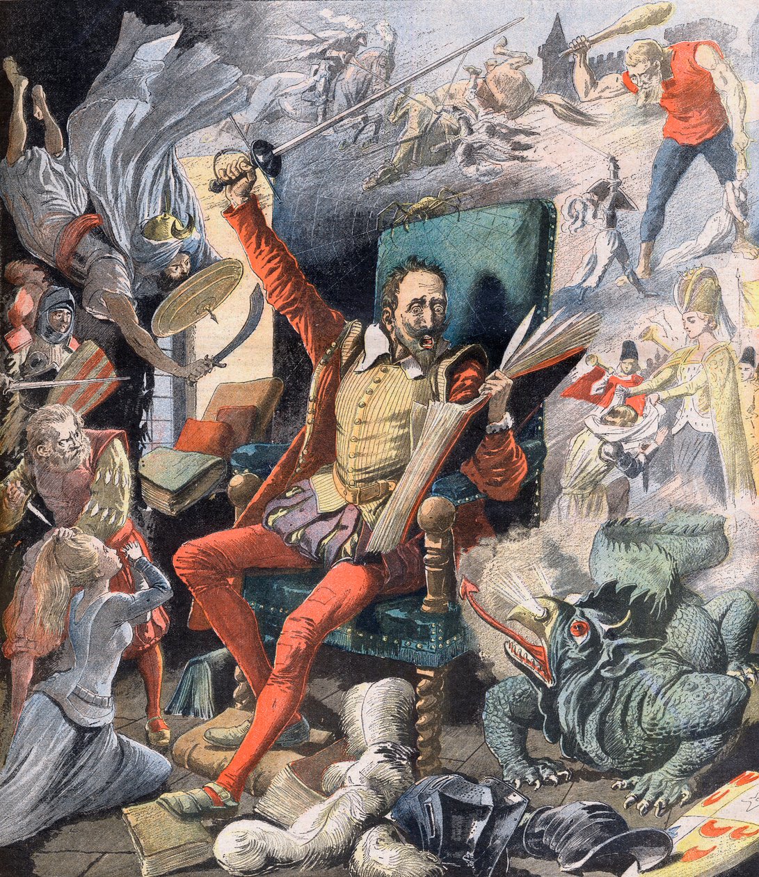 Don Quijote álma. Le Reve de Don Quijote (Miguel De Cervantes) – Illusztráció a Le petit Journal számára, 1905. május 21. alkotó: French School